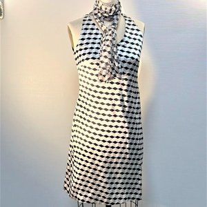 A-LINE DRESS WITH 100% SILK BLACK & WHITE PRINT